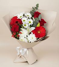 Букет цветов из:  Розы, Хризантемы, Герберы и Лилии в Правокумском