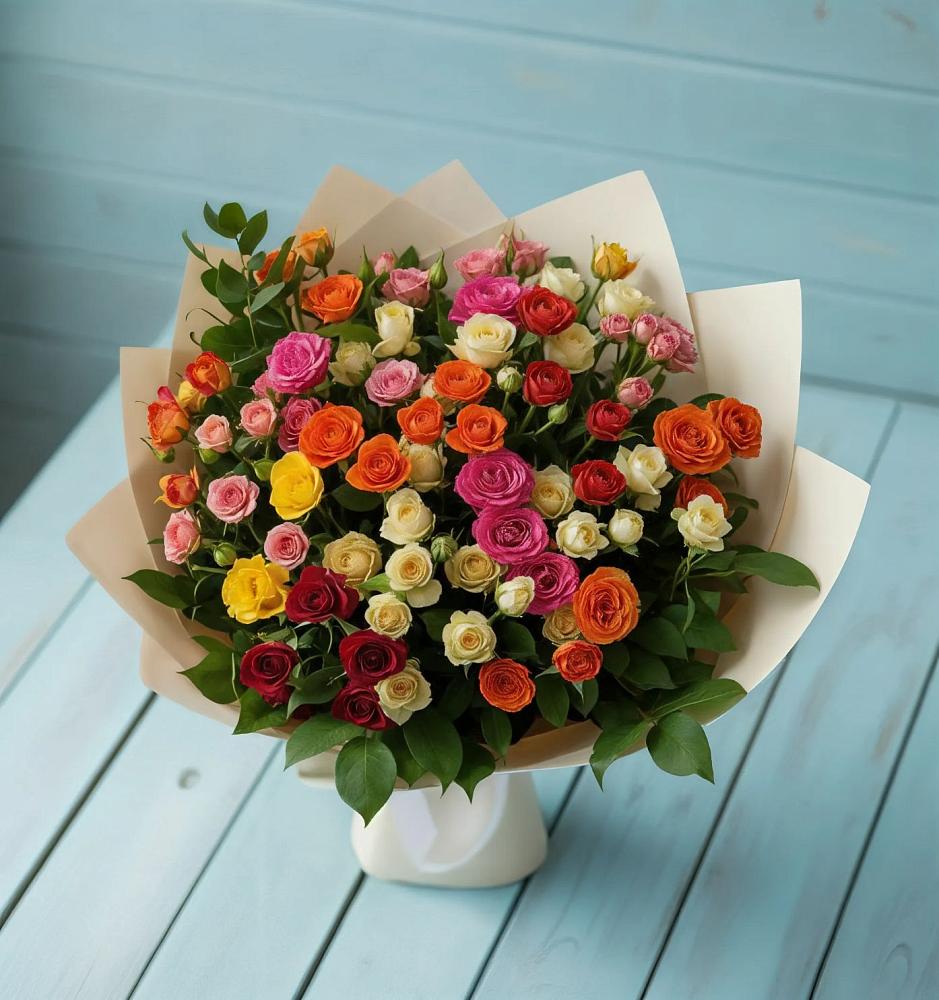 Букет Микс из разноцветных кустовых роз в Правокумском