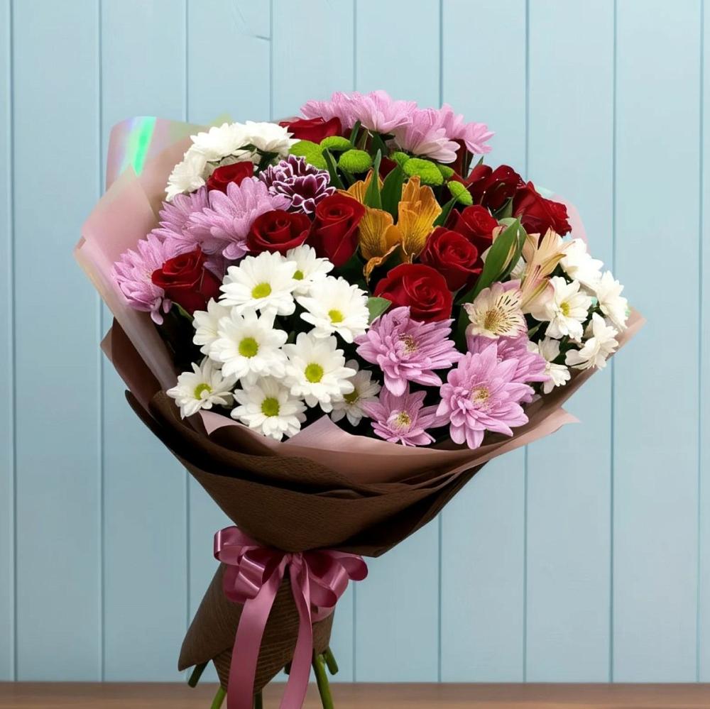 Букет цветов из: Розы, Хризантемы и Альстромерии в Правокумском